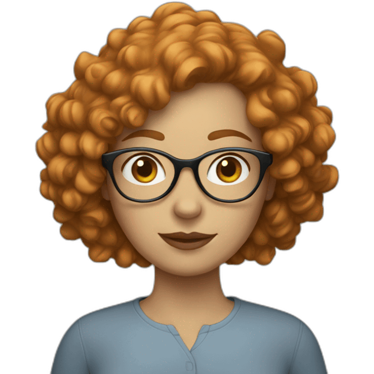 white woman with short curly ginger hair clear glasses emoji