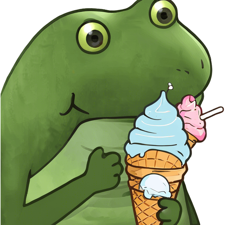 Cute frog with ice cream emoji