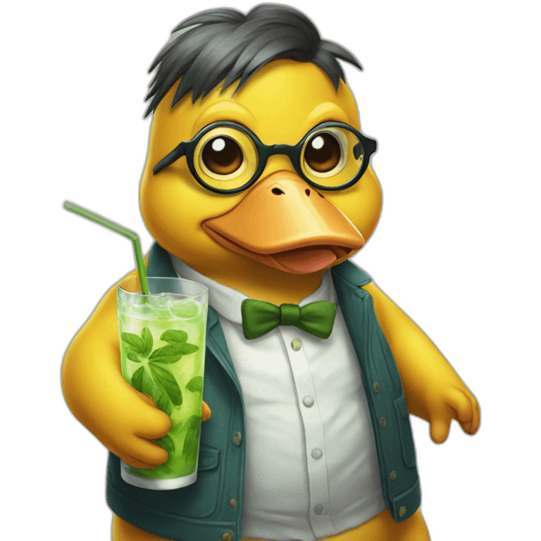 psyduck with glasses drinking mojito emoji