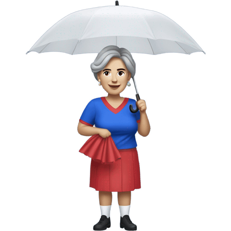  White middle aged Lady with short  dark hair Crystal palace football supporter in the rain emoji