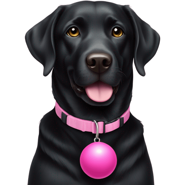 black labrador retriever with pink collar and ball emoji