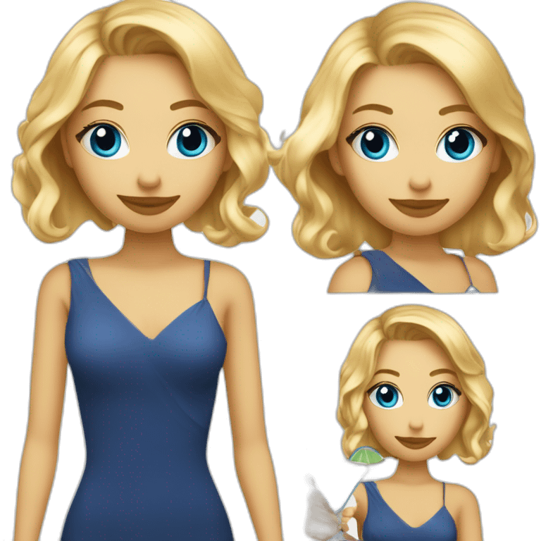 fille blonde bronzé avec les cheveux au carré et les yeux bleu avec un cocktail à la main emoji