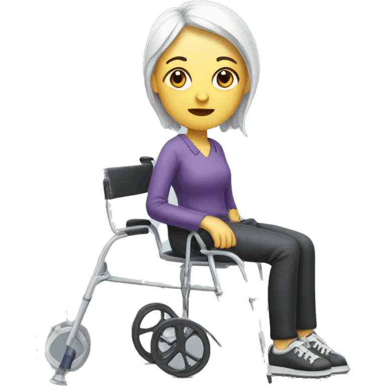 White lady with a broken leg on crutches emoji