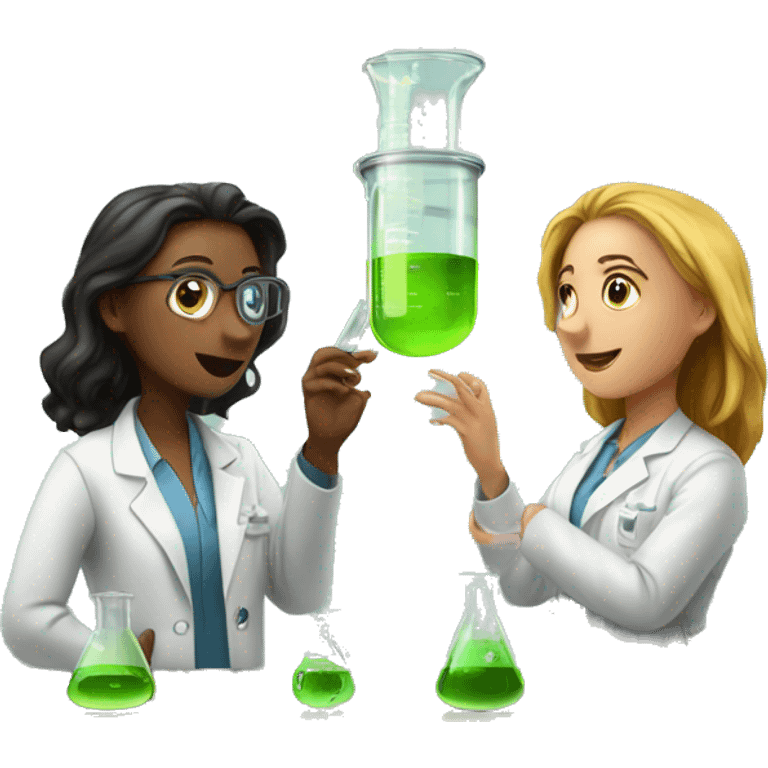 scientists discussing by the window two girls with one clear beaker emoji