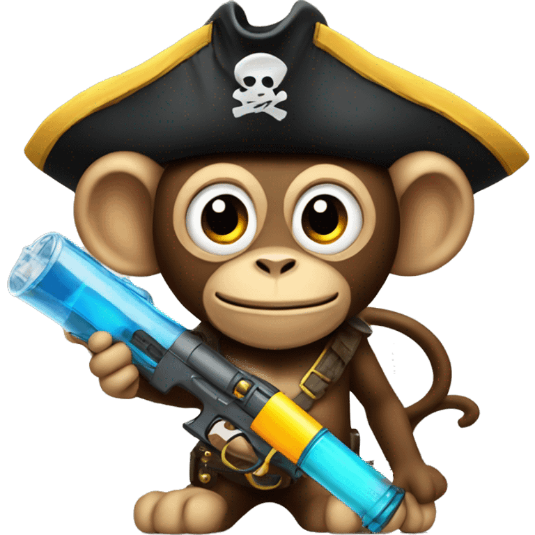 Monkey holding a water gun with a pirate hat  emoji