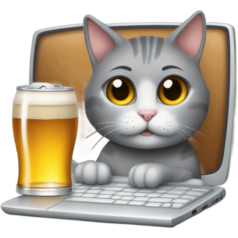 Shy cat with beer and pc emoji