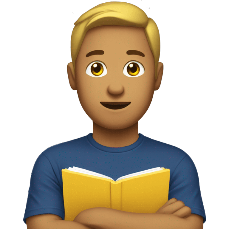 kan yewearing a dark blue T-shirt, holding a yellow notepad emoji