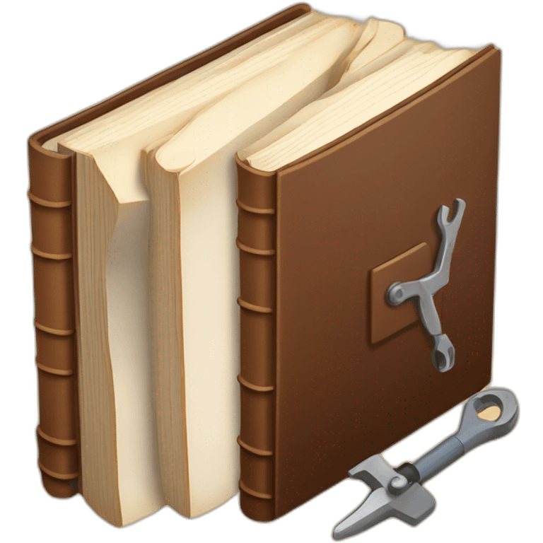 isometric thick BOOK with picture of wood, welder, leather, tools emoji