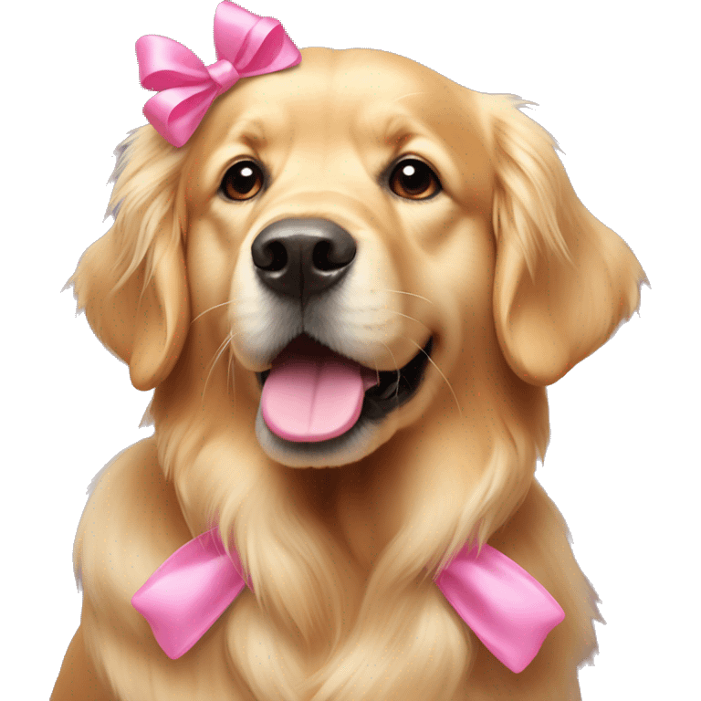 Golden retriever dog with pink bow on head emoji