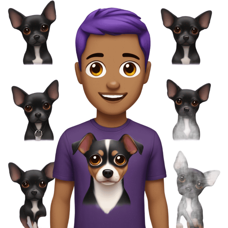 Black girl with purple hair, Mexican guy, a black chihuahua, tan chihuahua, black pitbull emoji