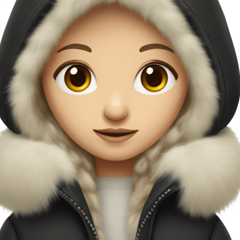 Cold white skinned girl in black winter coat with fur hood emoji