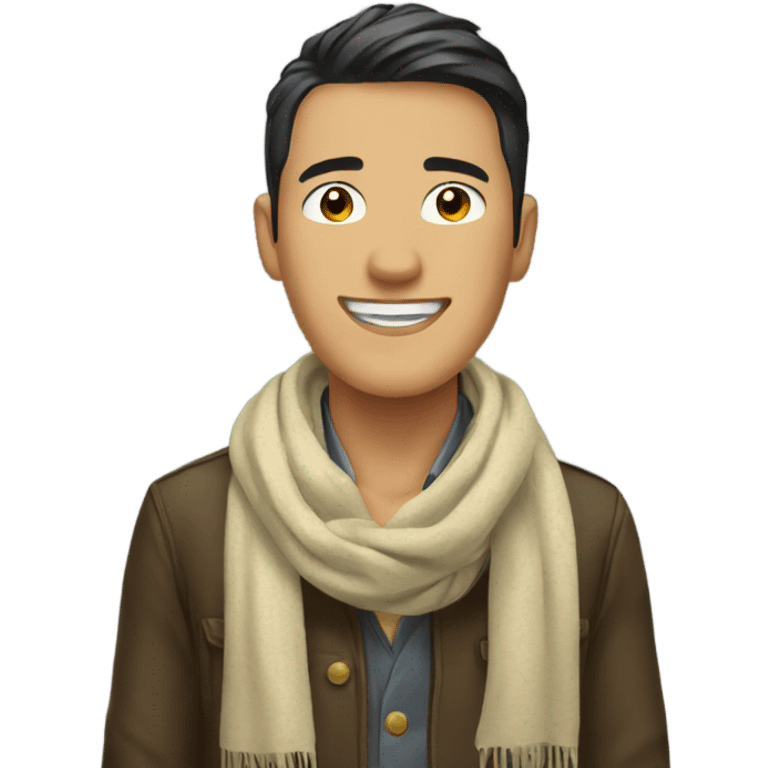 Asian guy in a scarf with lots of coins emoji