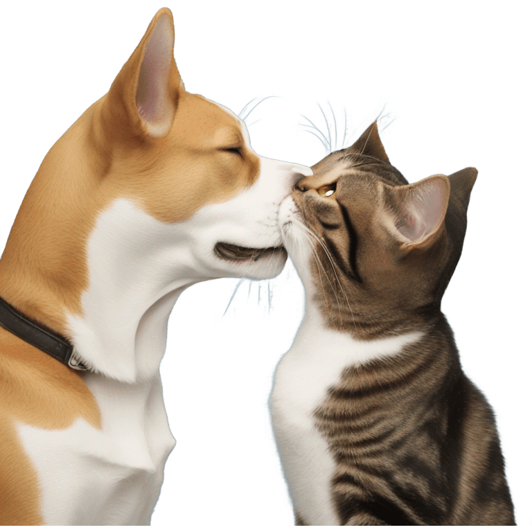 Dog kissing a cat emoji