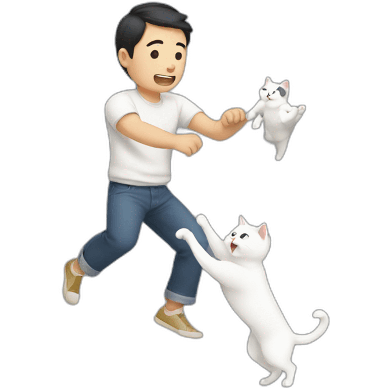 Asian man throwing a white cat emoji