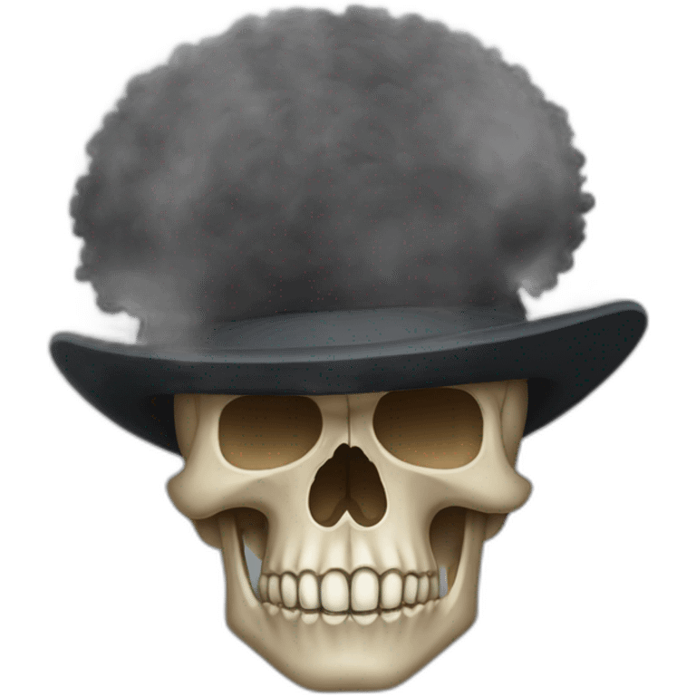 Skull with an afro and a hat on top of its afro emoji