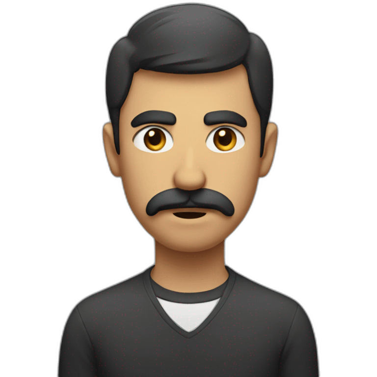 Men with a small mustache just above his upper lip and a stern, intense expression. emoji