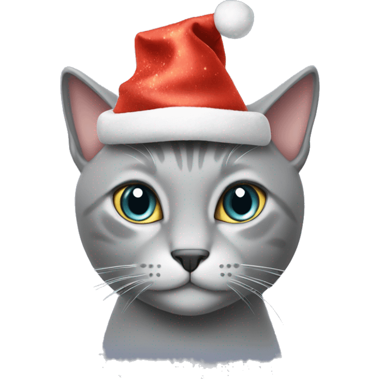 Gorgeous grey cat moji in a New Year's hat emoji