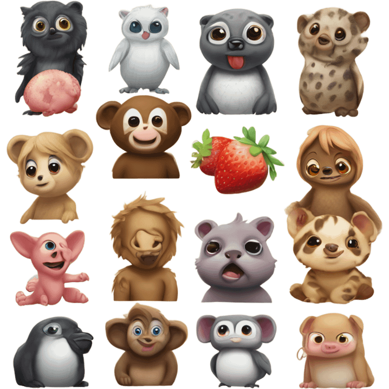 strawberry shortcake octopus sloth hyena penguin pig kangaroo talking tom owl caitie emoji