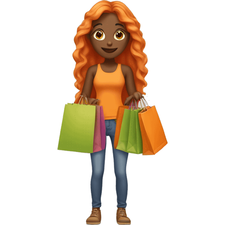 Tan girl with long orange hair holding shopping bags emoji