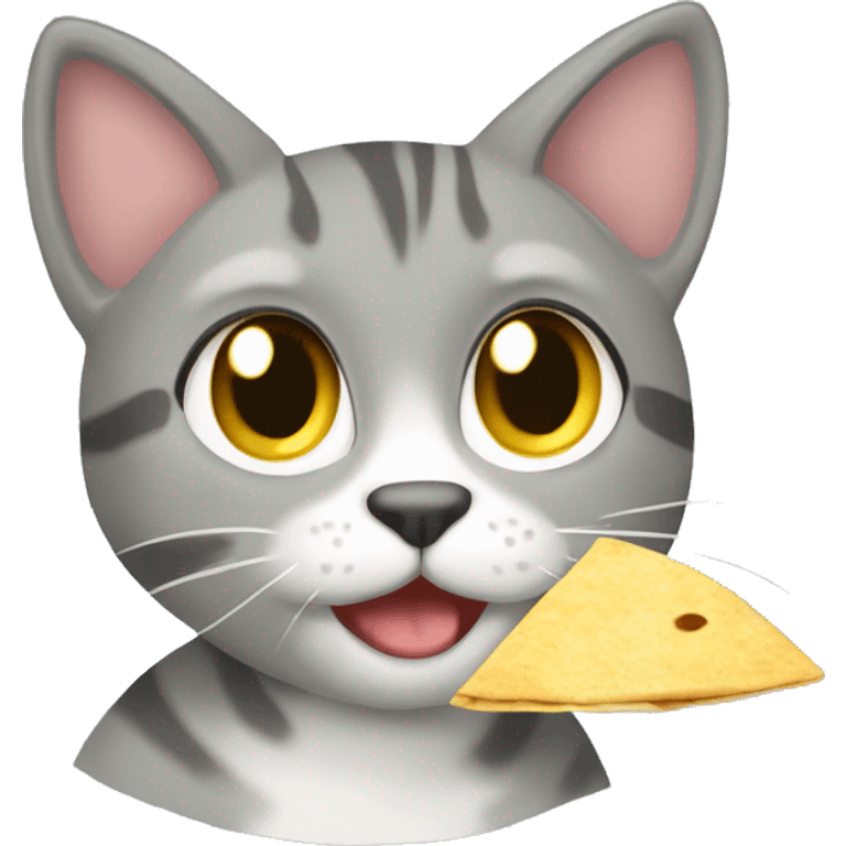 Grey tabby cat eating tortilla chip emoji