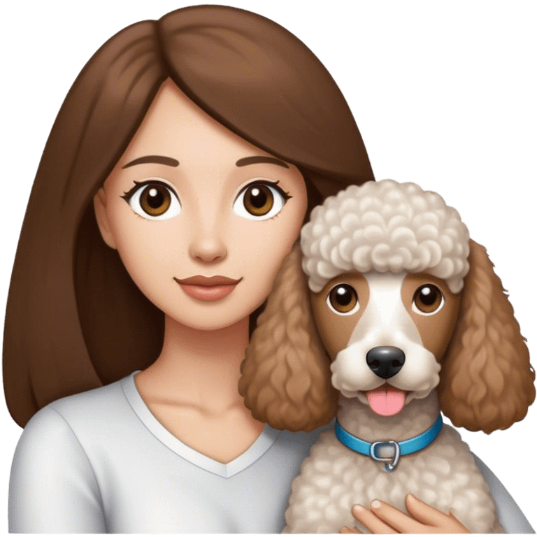 Long straight brown hair brown eyes beautiful women and white standard poodle you're holding emoji