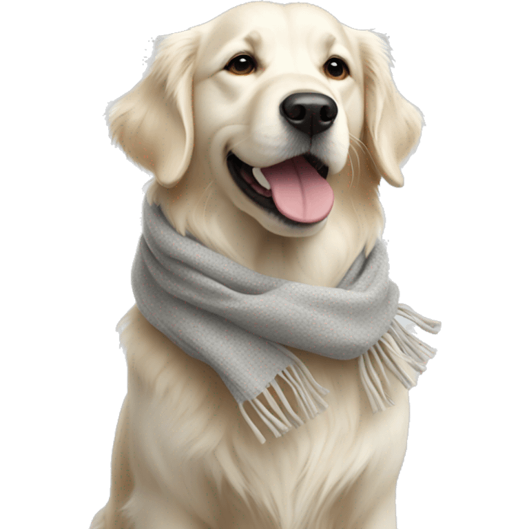 White golden retriever wearing a scarf emoji