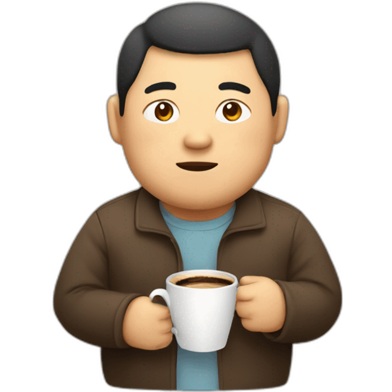 fat asian man with coffee emoji