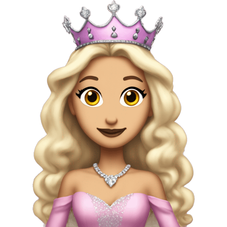 Ariana Grande as Galinda from Wicked. blond hair, a crown and big pink dress emoji