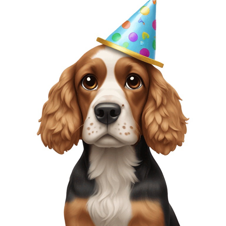 cocker spaniel with party hat emoji