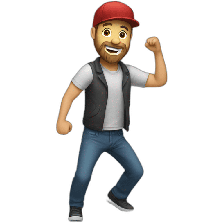 white man with beard and cap dancing emoji