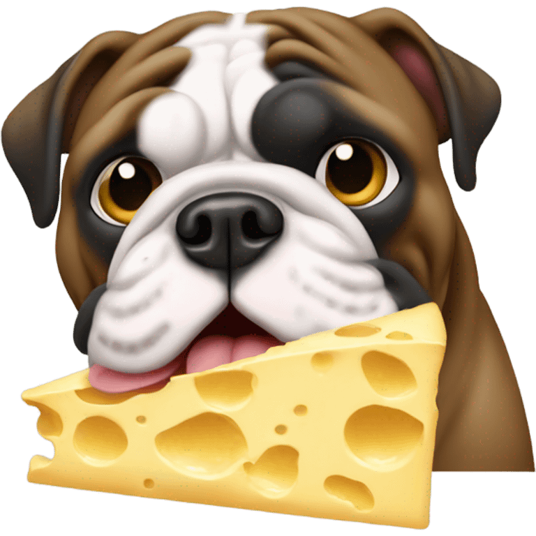 Black English bulldog eating cheese emoji