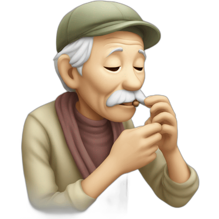 an old person smelling a scent bead (with mouth close) emoji