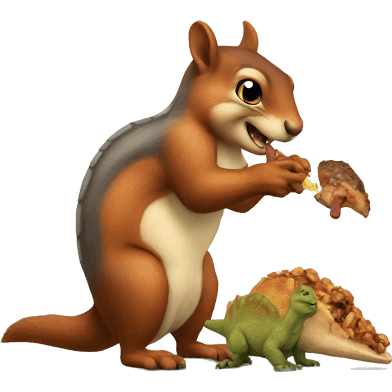 Squirrel eating a dinosaur emoji