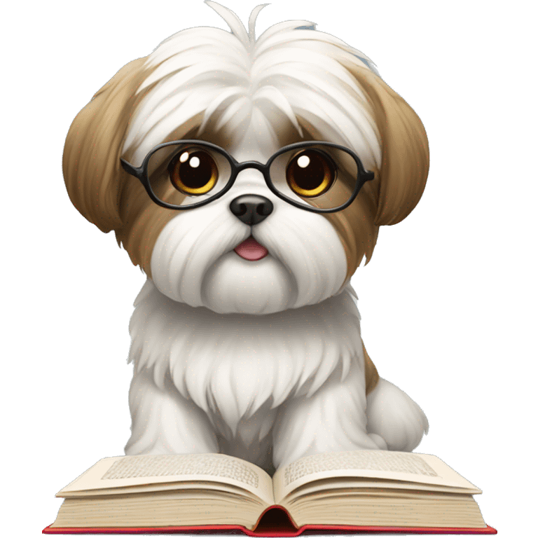 Shi tzu with book emoji