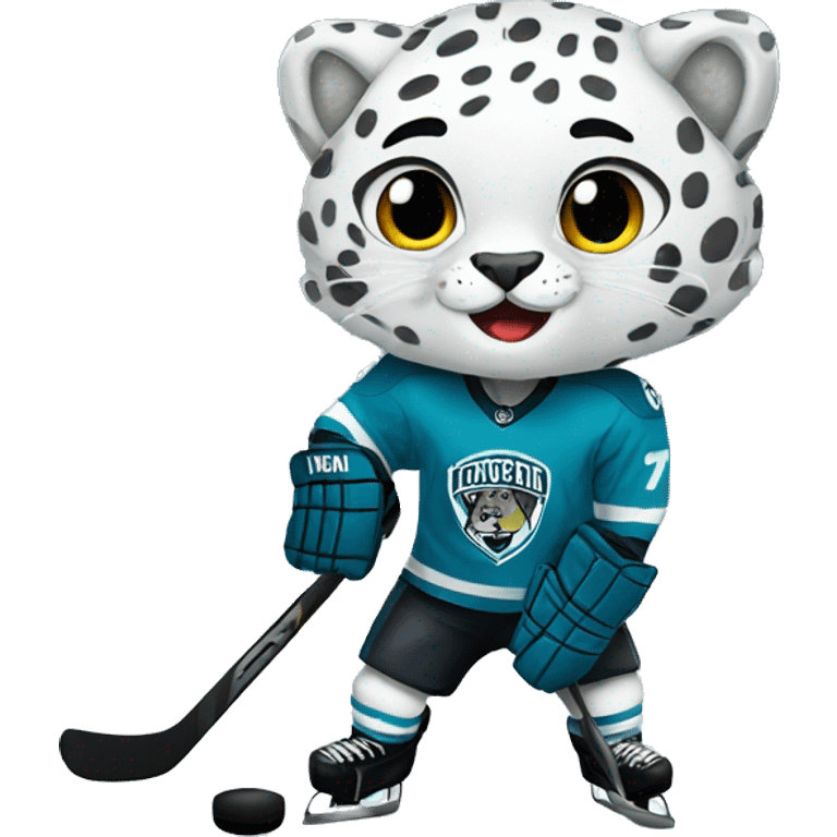 snow leopard as a hockey player emoji