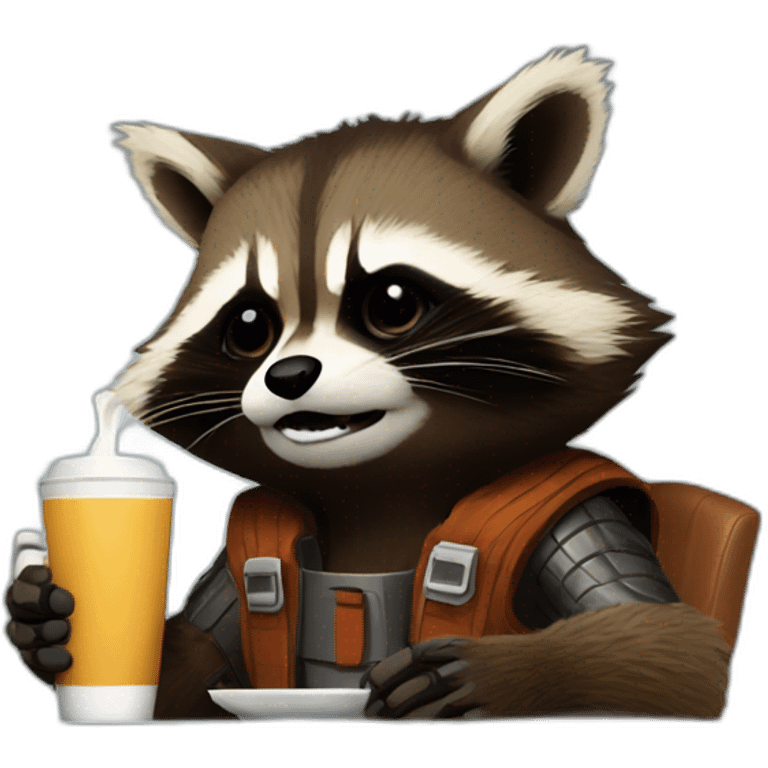 Rocket Raccoon Drinking Coffie emoji