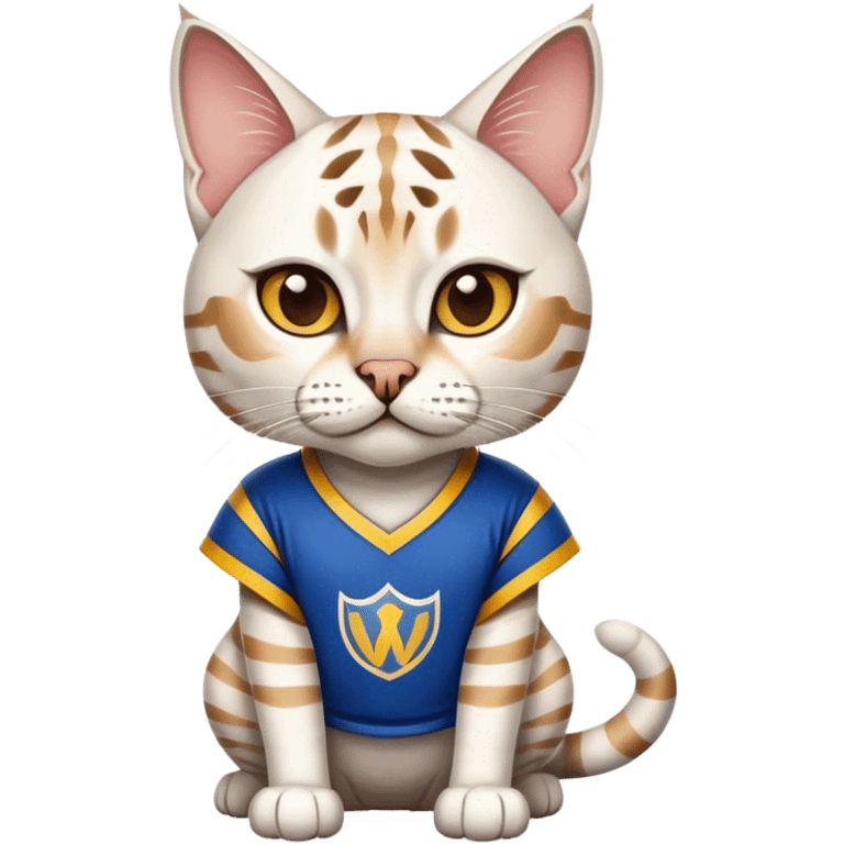 White bengal cat in warriors jersey emoji