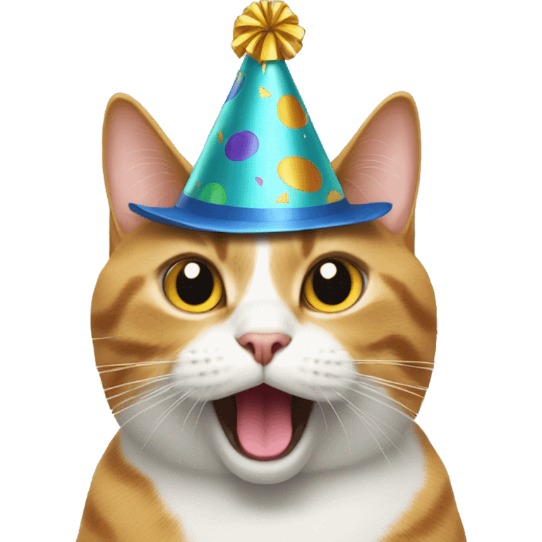 Cat with a Partyhat looking shocked emoji