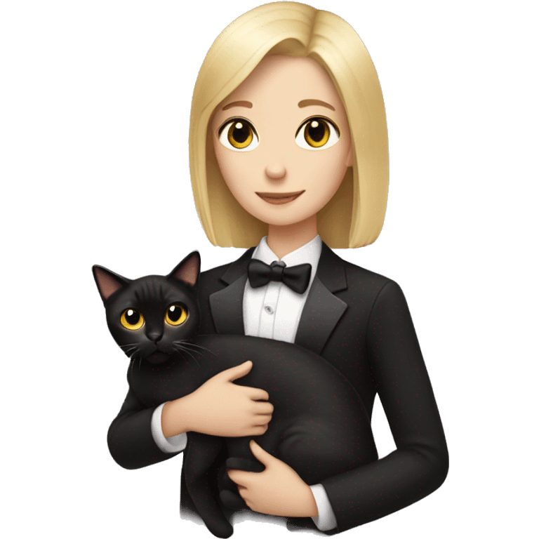 Blonde girl holding tuxedo cat emoji