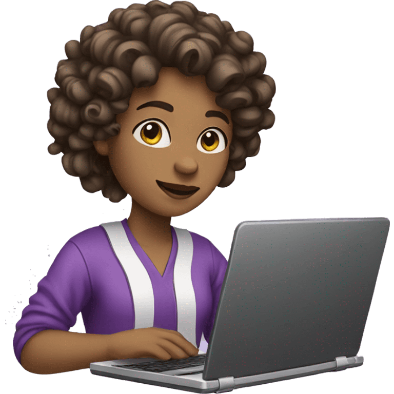 a person using a notebook. that has curls and wears clothes with purple tones emoji