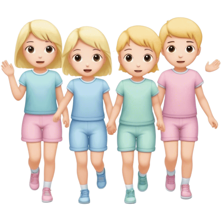 children in pastel clothes play emoji