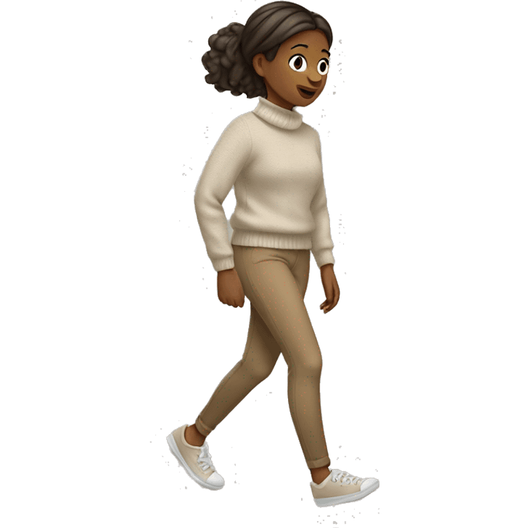 Girl walking in beige sweater  emoji