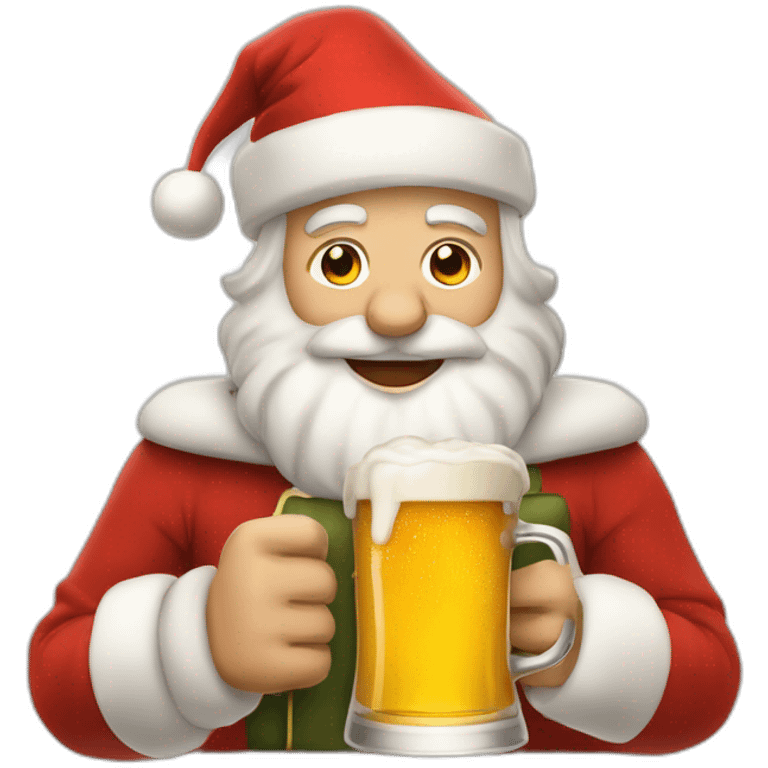 Père Noël qui boit de la bière avec des enfants emoji