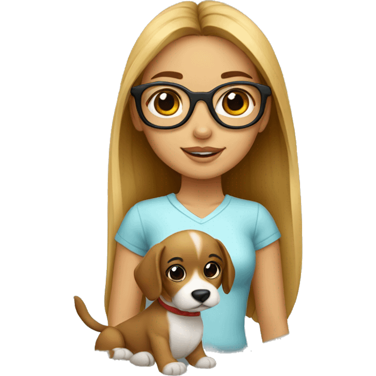 Niña con gafas y con un perro blanco emoji