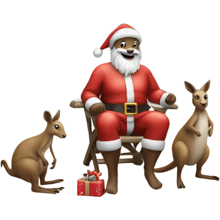 Santa celebrating Christmas on beach with kangaroo emoji