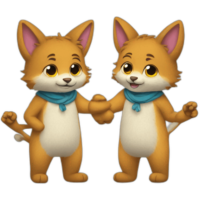 Two gay furries holding hands emoji