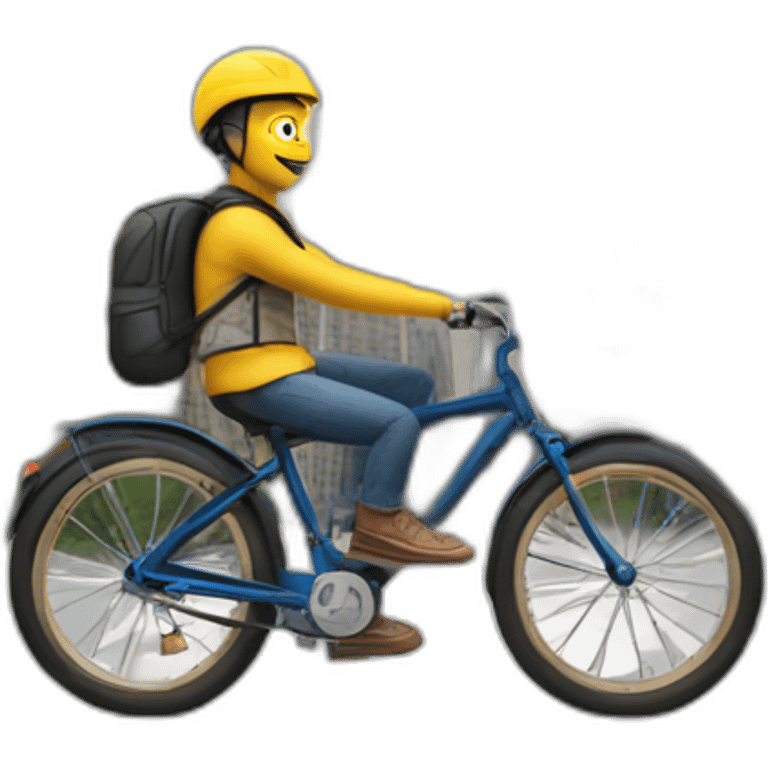 Person on a bicycle in front of the Empire State building with a big truck emoji