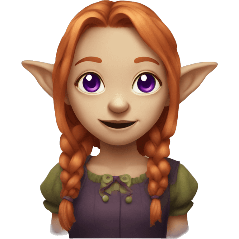 Goblin girl with ginger hair, pigtails, purple eyes emoji