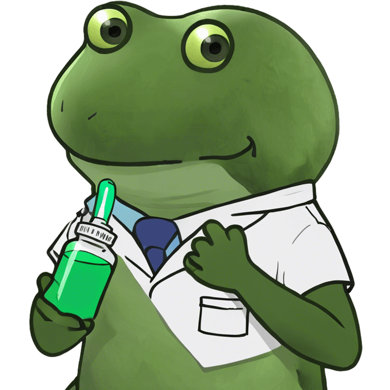 bufo the doctor, holding a green medicine, full doctor outfit emoji