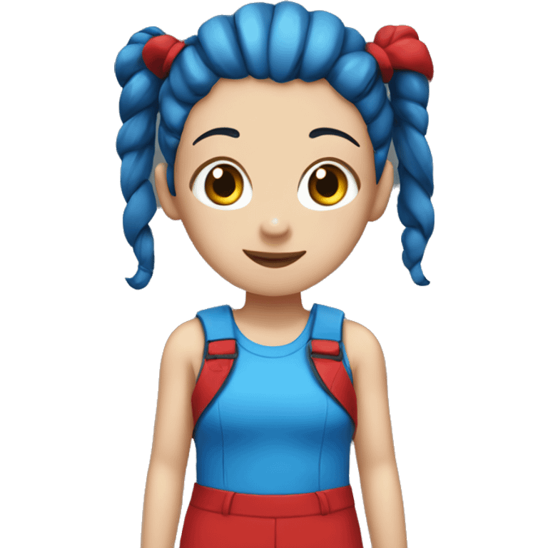 girl with blue pigtails and red jumpsuit with black spots emoji